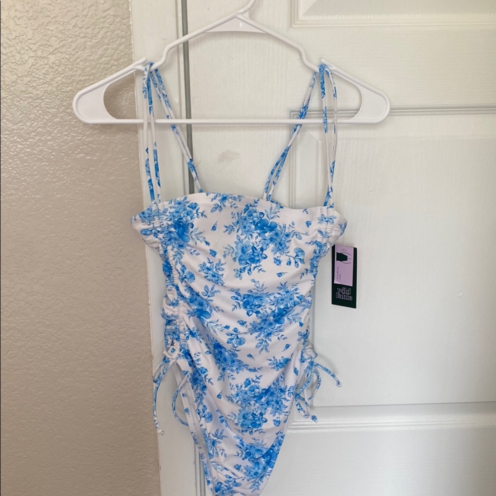 Floral Blue and White One-Piece Swimsuit